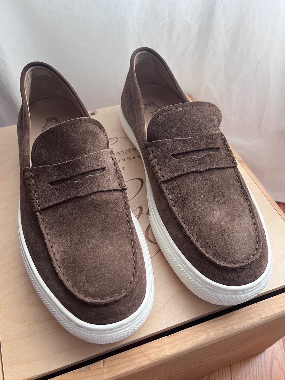 Tod's Classic Brown Suede Penny Loafers